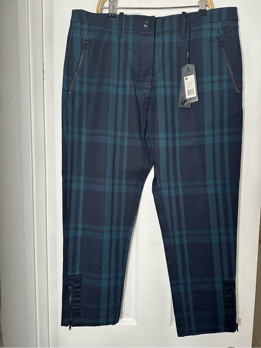 NWT G-Star Raw Women’s Sturwed Mazarine Blue Delon Check Chino Pants Size 10 - Picture 3 of 11